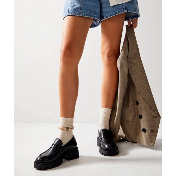 Free People Lyra Platform Penny Loafer in Black Leather - Picture 1 of 6